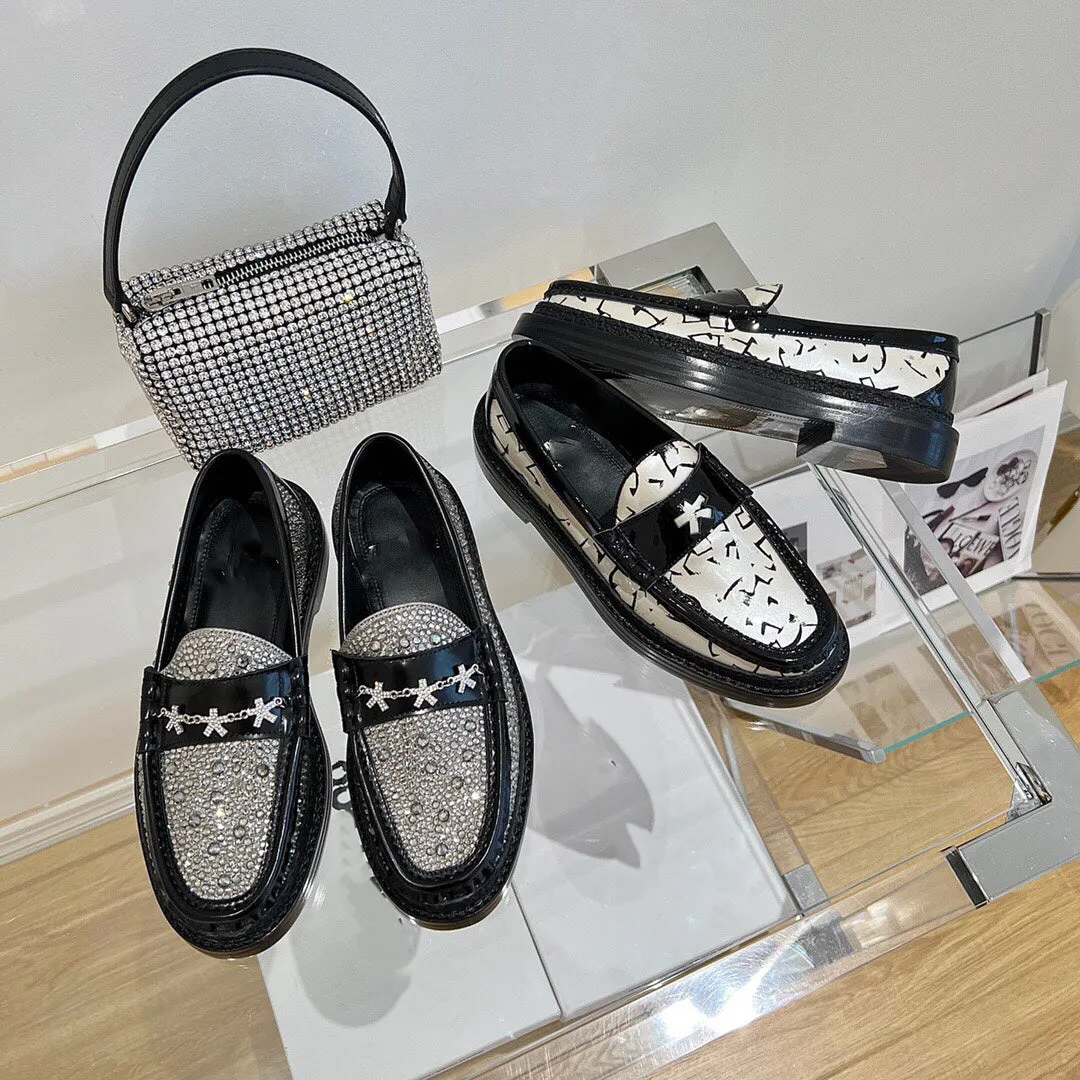 35-40 flats women hot drill leather boat shoes comfort high quality 2022 new