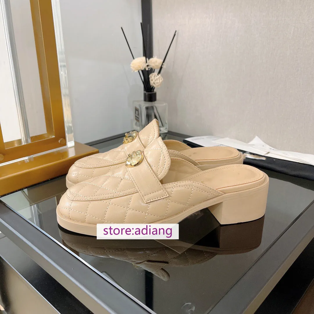 4.5cm thick heel lamb leather mules women fashion 2023 high quality 35-41