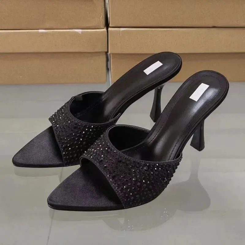 ADVBRIDGE  -  Summer Ladies Sandals Pointed Open Toe High Heels Party Stilettos PVC Transparent Luxury Shining Diamond Woman Mules Shoes