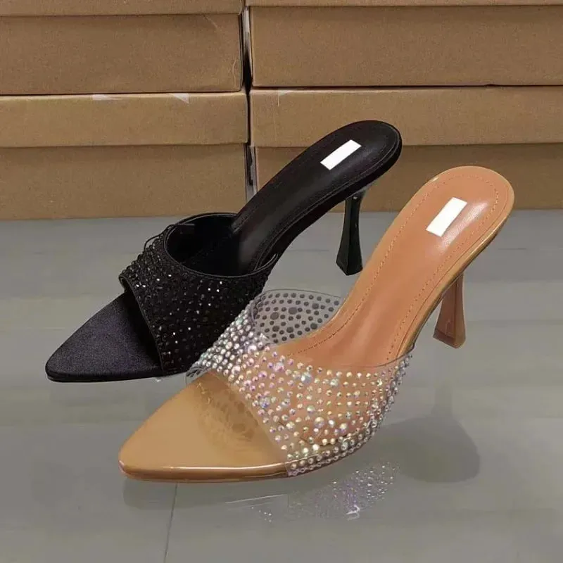 ADVBRIDGE  -  Summer Ladies Sandals Pointed Open Toe High Heels Party Stilettos PVC Transparent Luxury Shining Diamond Woman Mules Shoes