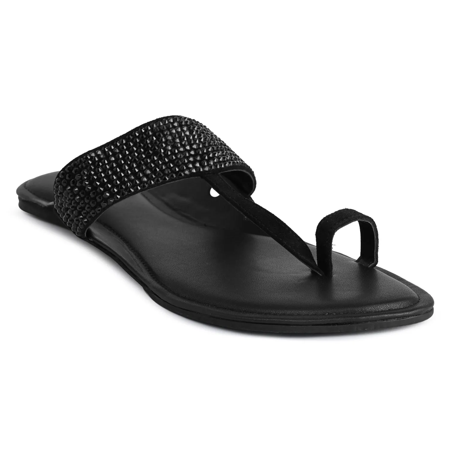 Black Crystal Kolhapuri Slippers For Men