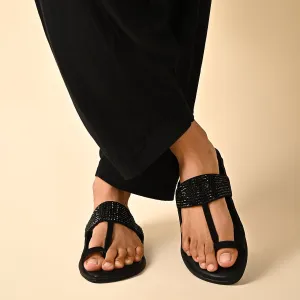 Black Crystal Kolhapuri Slippers For Men