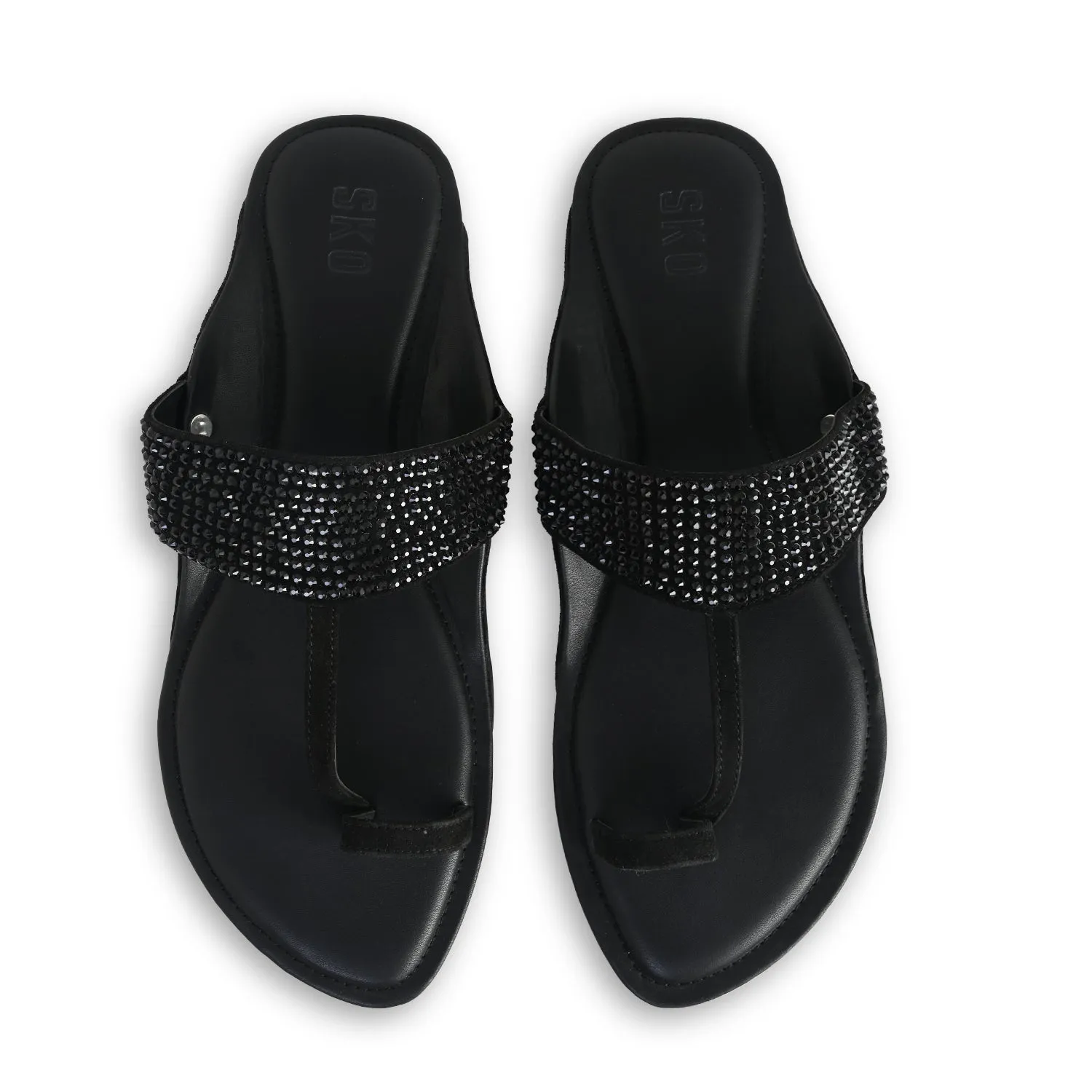 Black Crystal Kolhapuri Slippers For Men