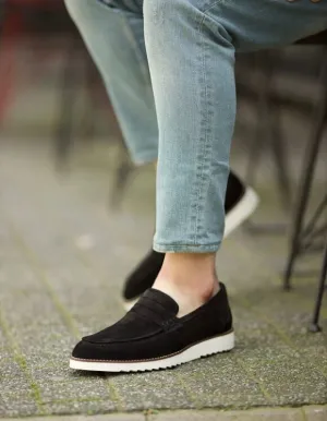 Black Suede Penny Loafers