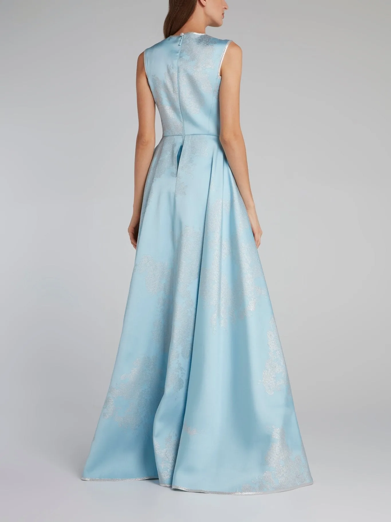 Blue Floral Flared Slit Gown