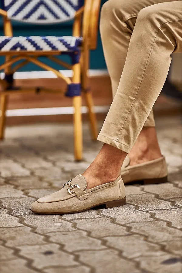 Brabion Levanzo Beige Suede Horsebit Loafers for Stylish Men