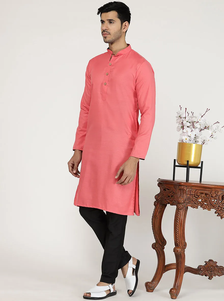 Candy Pink Solid Silk Blend Kurta | The Kurta Company