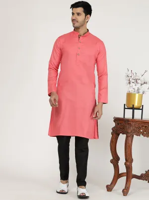 Candy Pink Solid Silk Blend Kurta | The Kurta Company