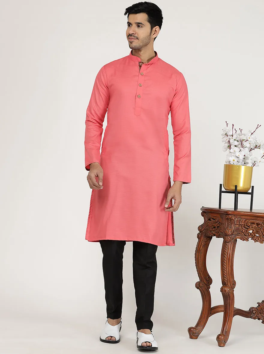 Candy Pink Solid Silk Blend Kurta | The Kurta Company