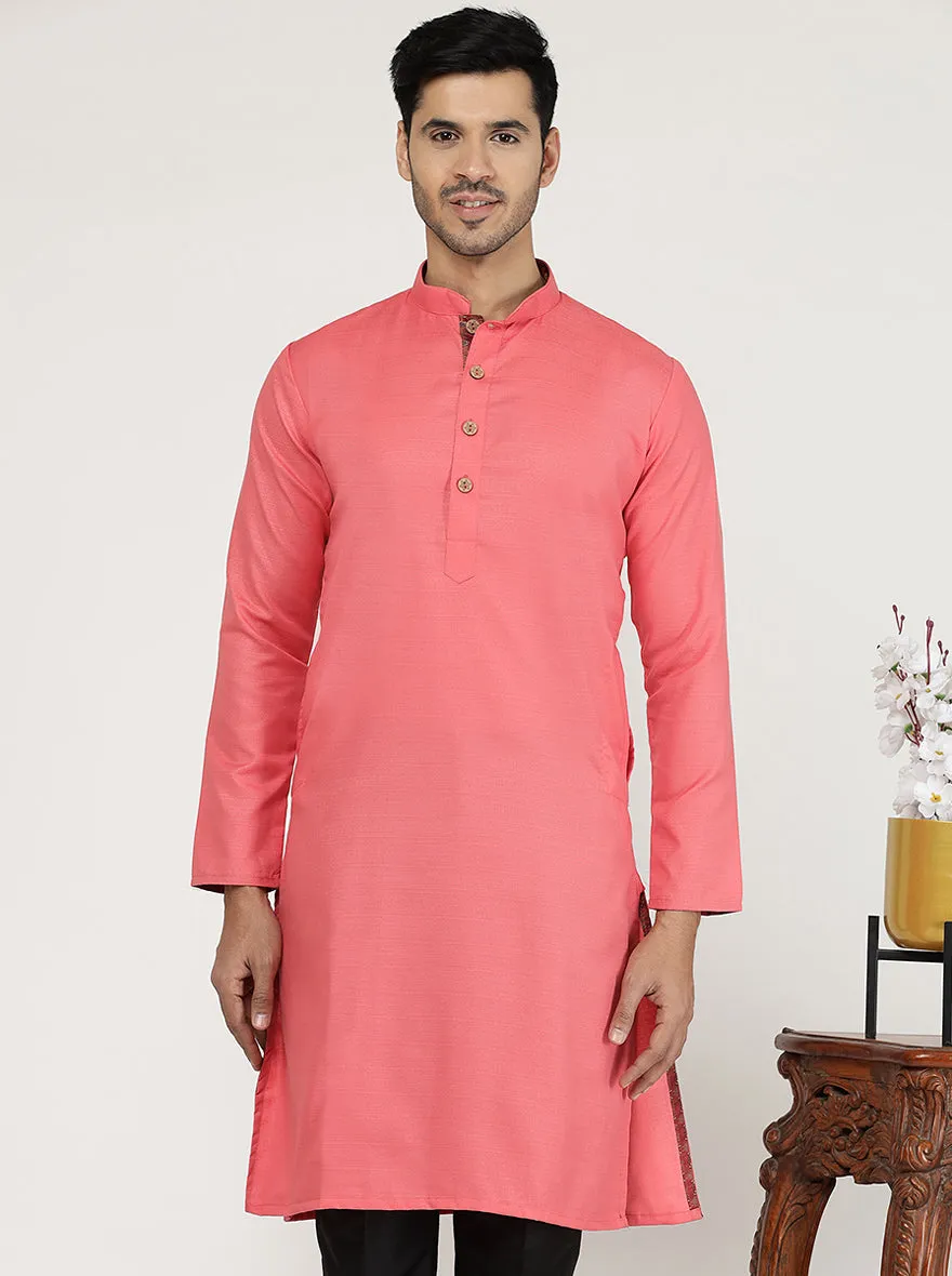 Candy Pink Solid Silk Blend Kurta | The Kurta Company