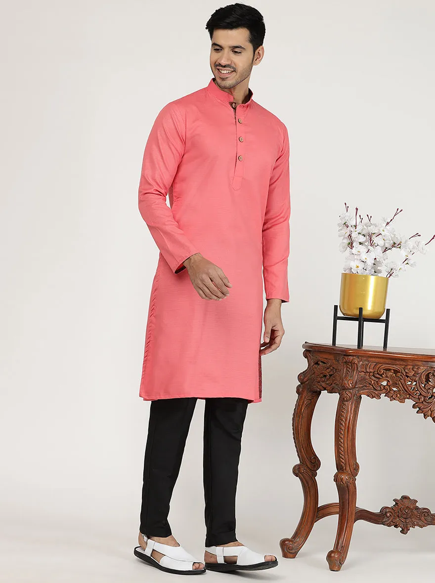 Candy Pink Solid Silk Blend Kurta | The Kurta Company