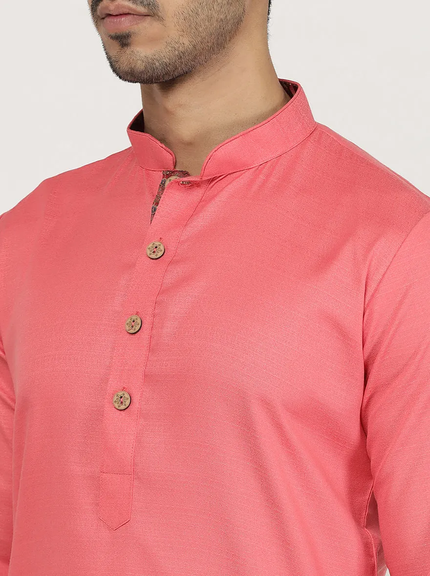 Candy Pink Solid Silk Blend Kurta | The Kurta Company