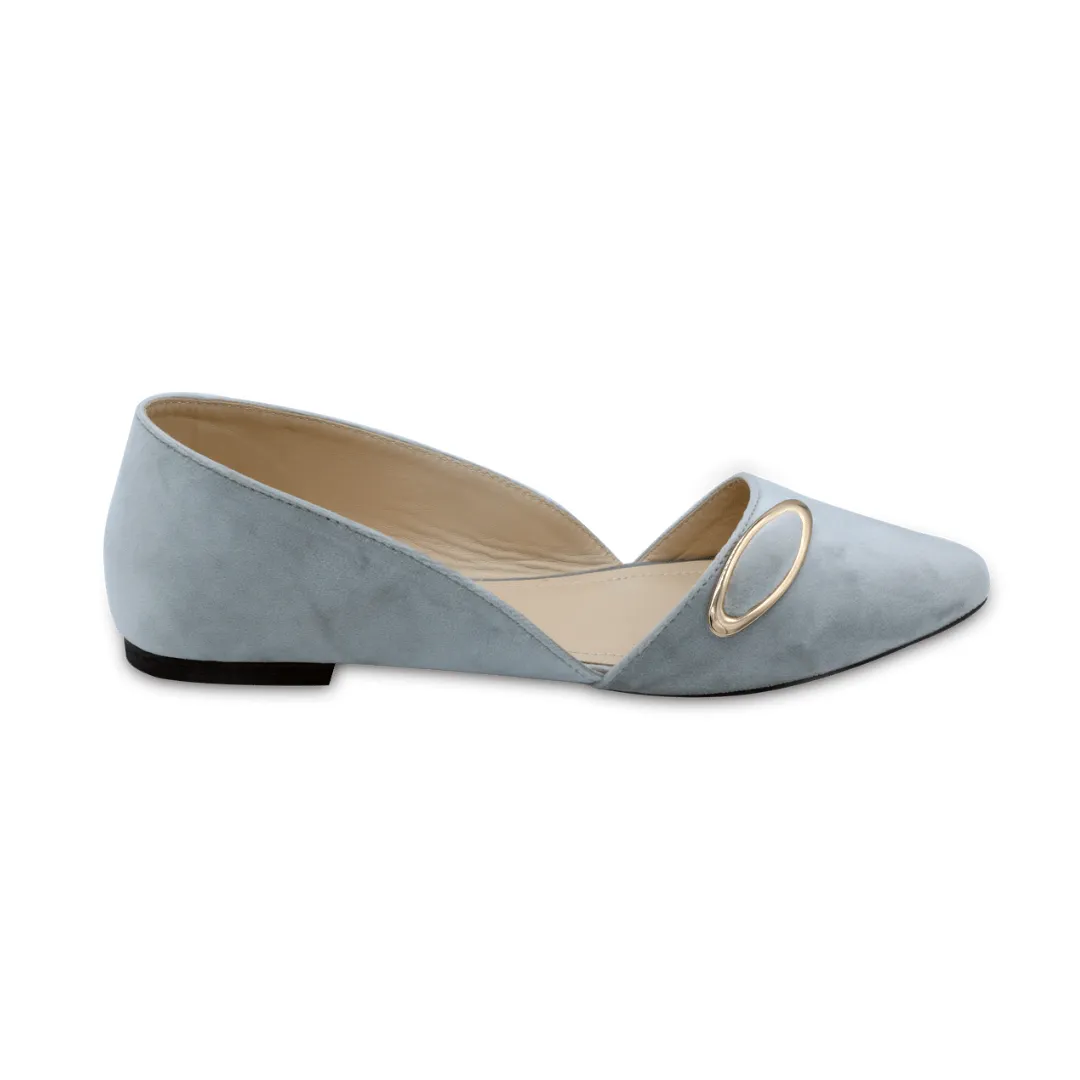 Cherie - Glossy Silver Flats with Buckle
