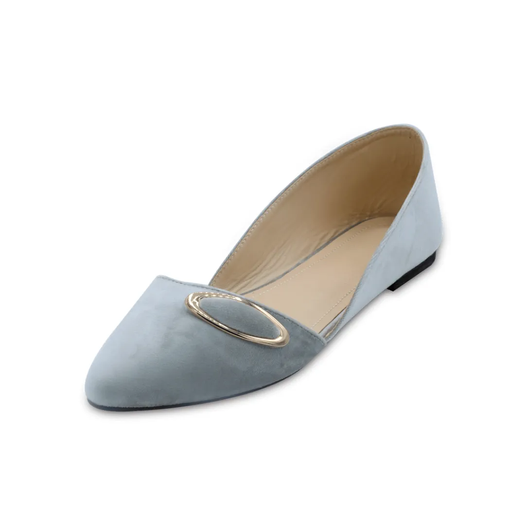Cherie - Glossy Silver Flats with Buckle