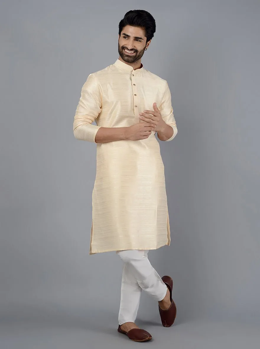 Cream Self Textured Silk Blend Kurta | The Kurta Company