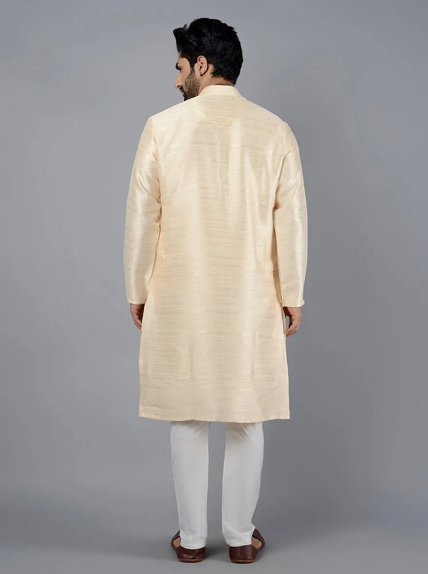 Cream Self Textured Silk Blend Kurta | The Kurta Company