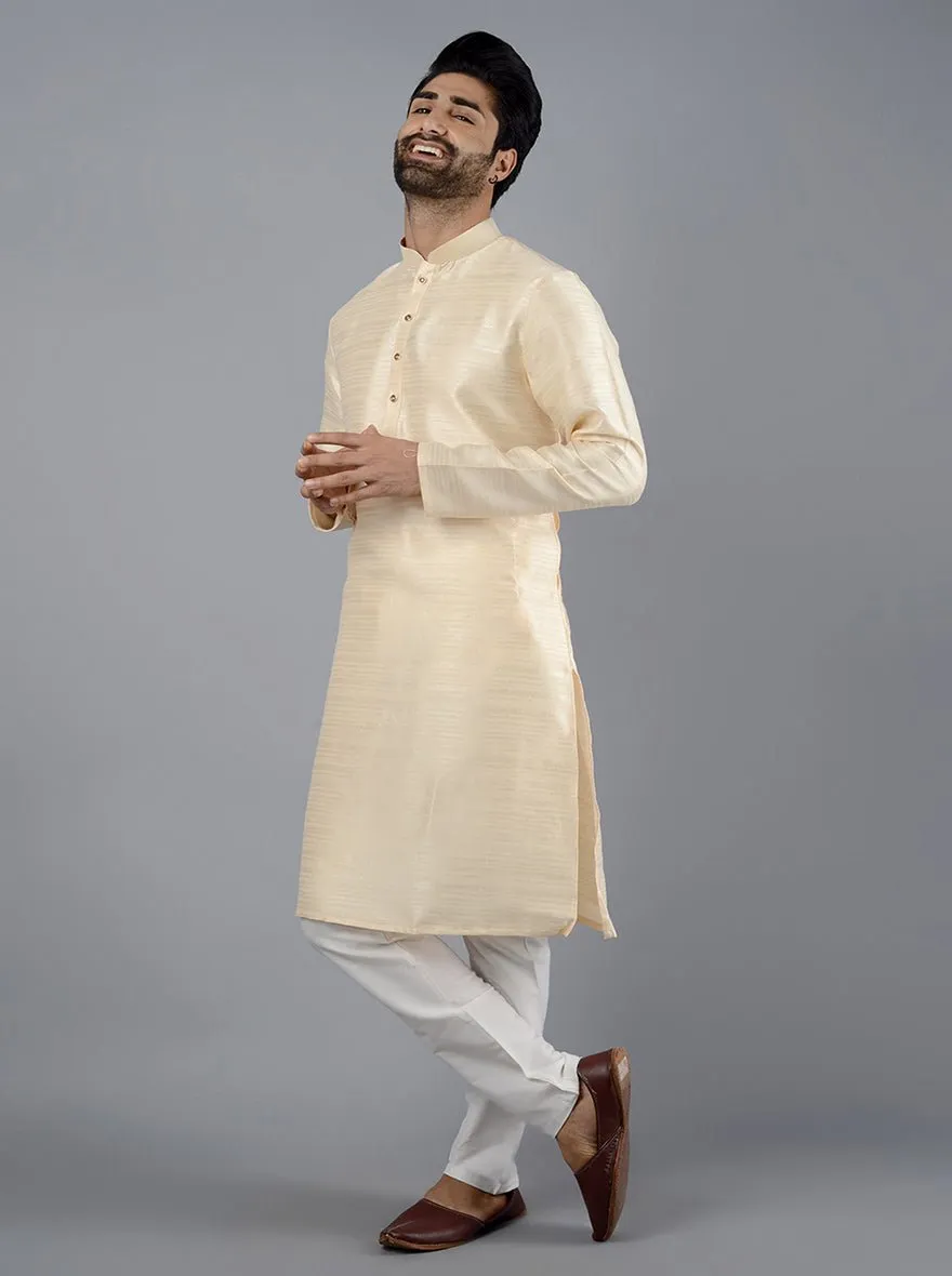 Cream Self Textured Silk Blend Kurta | The Kurta Company