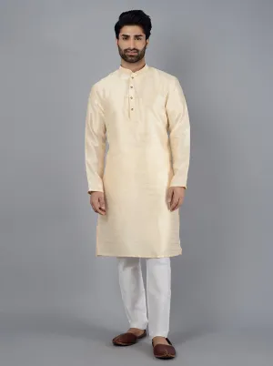 Cream Self Textured Silk Blend Kurta | The Kurta Company