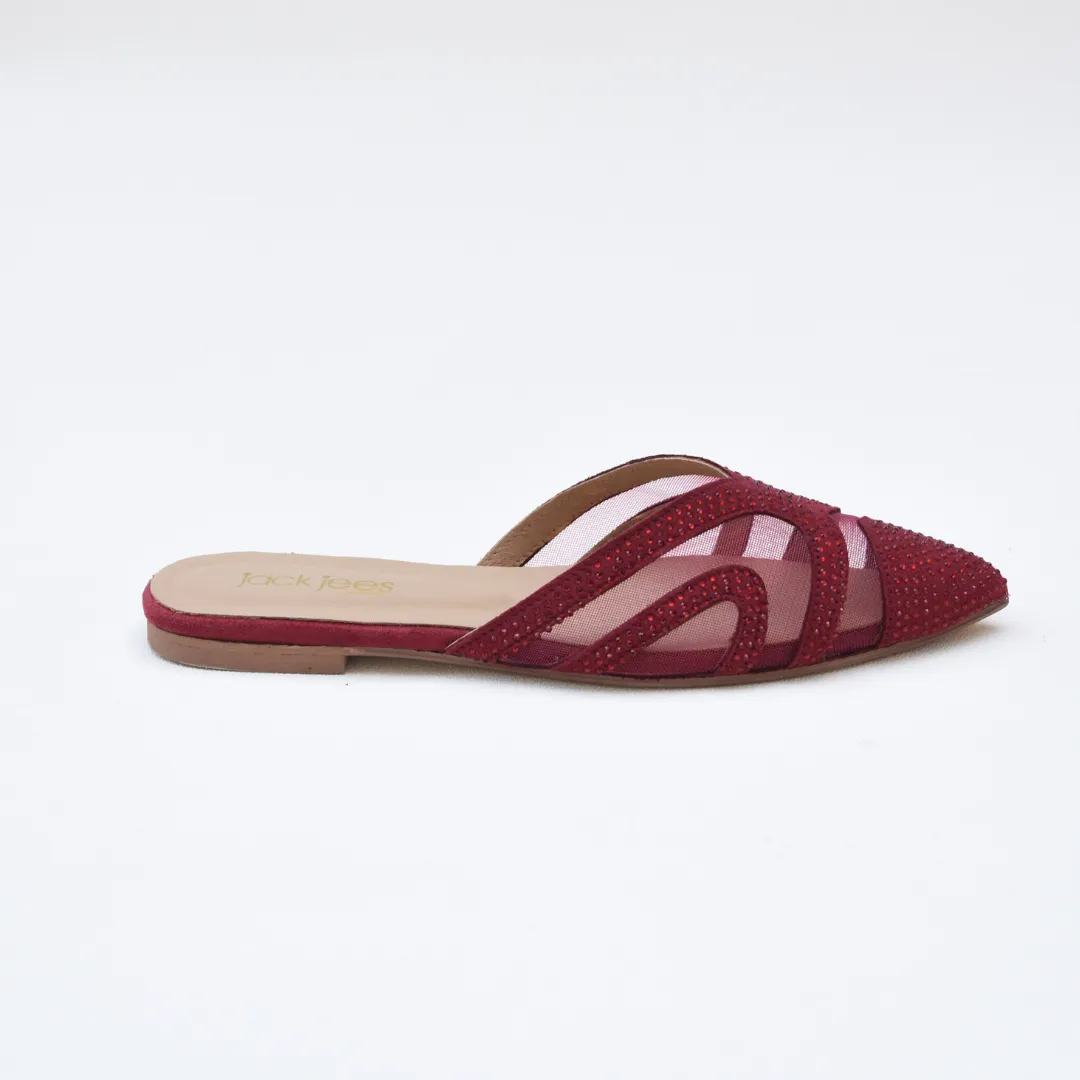Crystal Sheen Flats Maroon