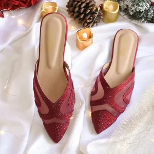 Crystal Sheen Flats Maroon