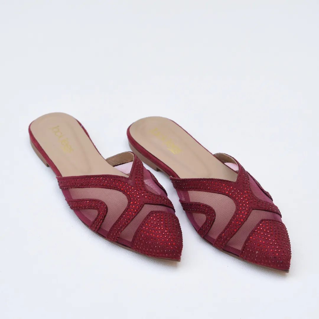 Crystal Sheen Flats Maroon