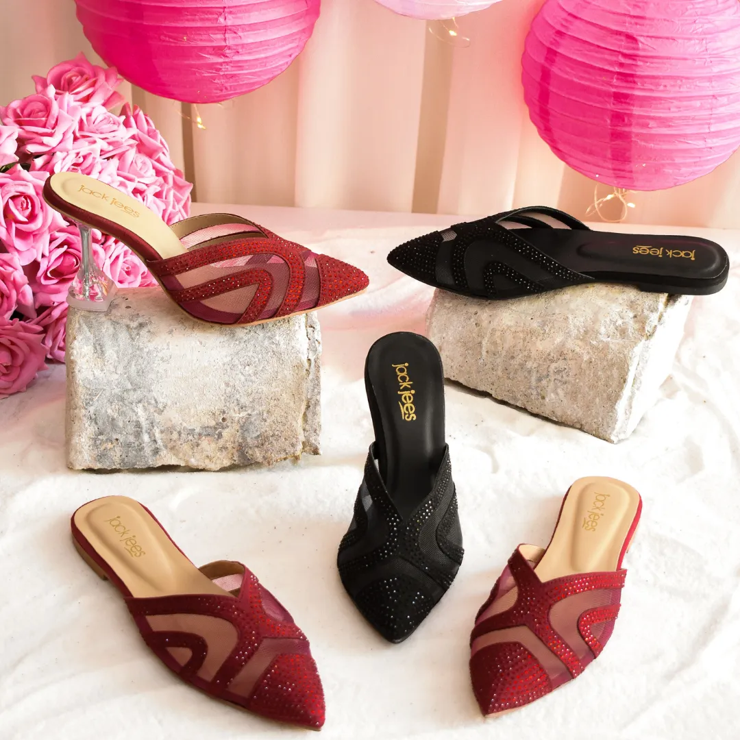 Crystal Sheen Flats Maroon