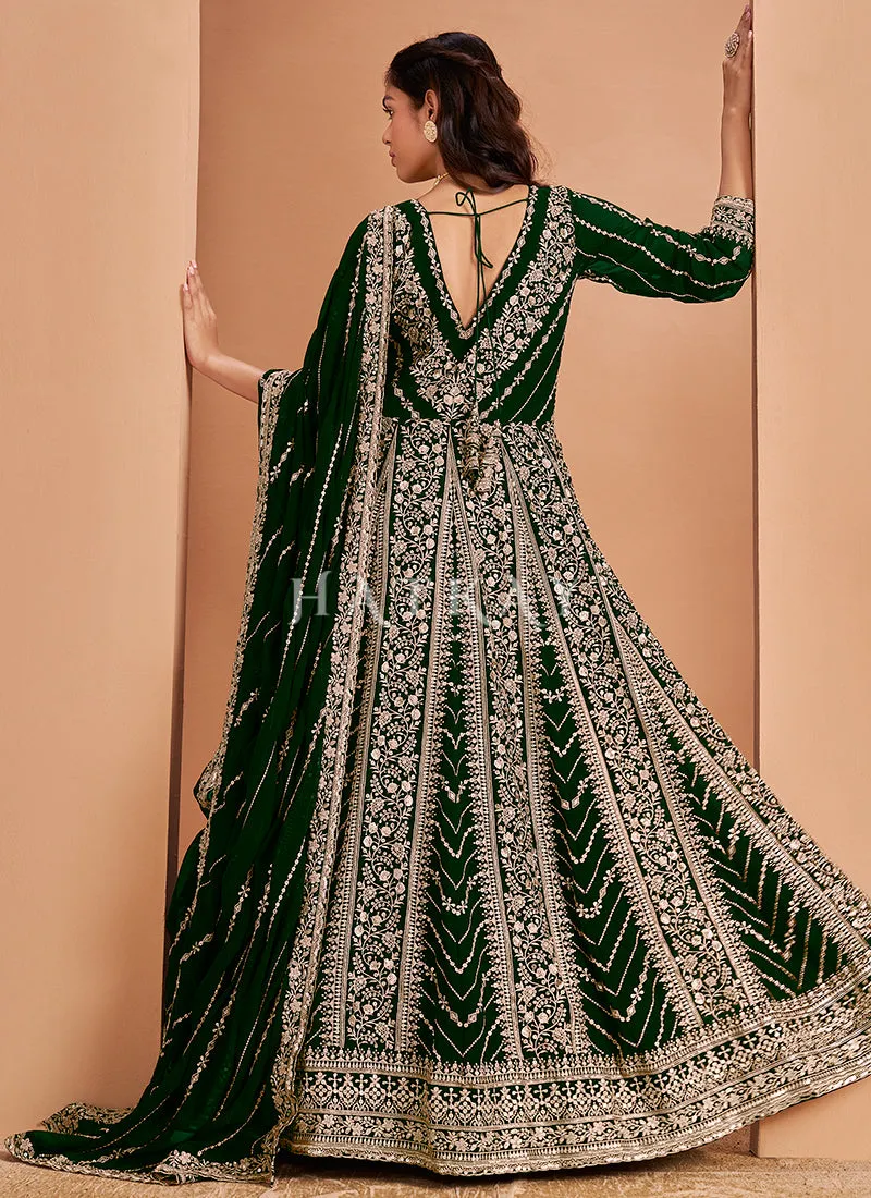 Dark Green Embroidery Anarkali Suit