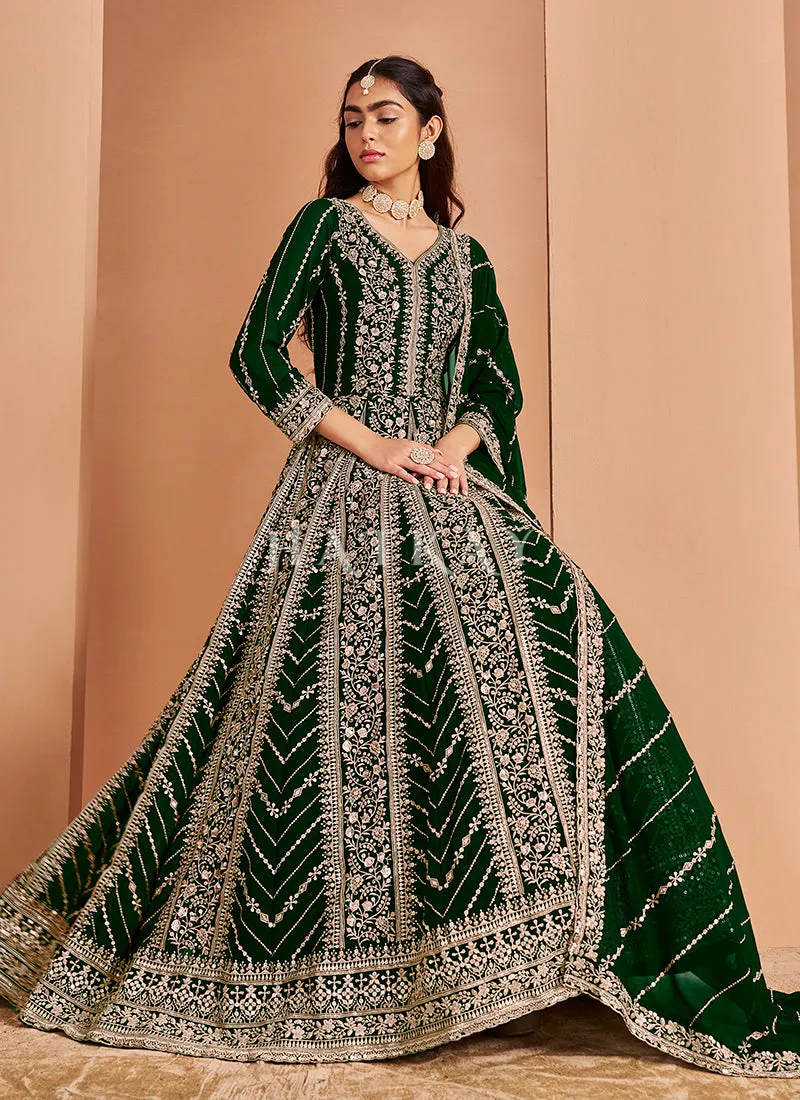 Dark Green Embroidery Anarkali Suit