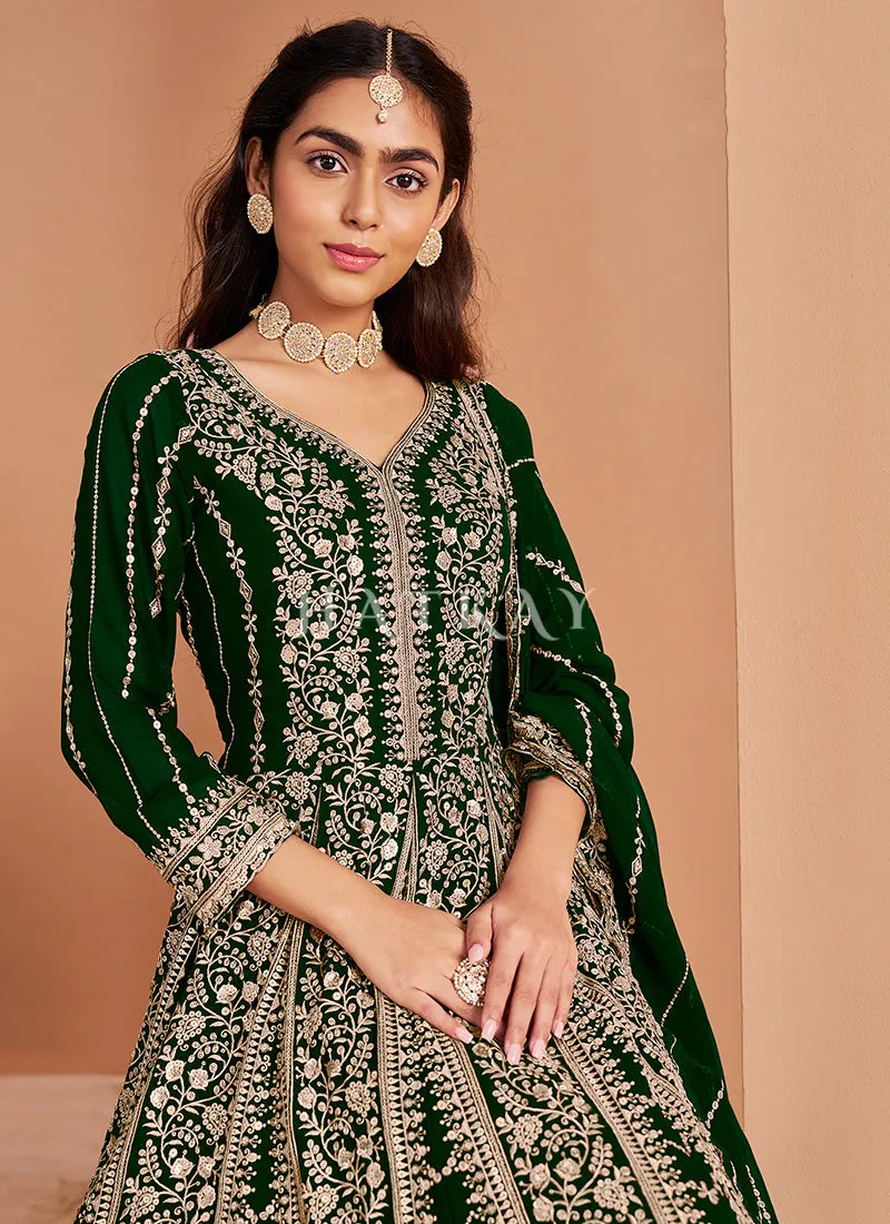 Dark Green Embroidery Anarkali Suit