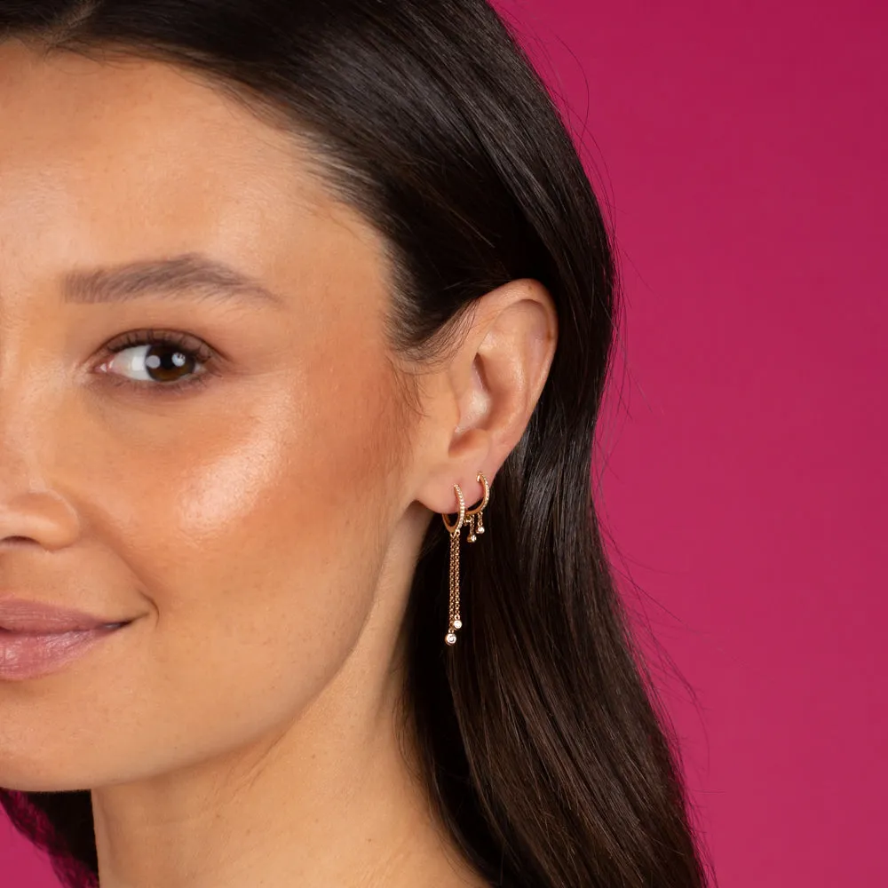 Diamond Bezel Dangling Huggie Earring 14K