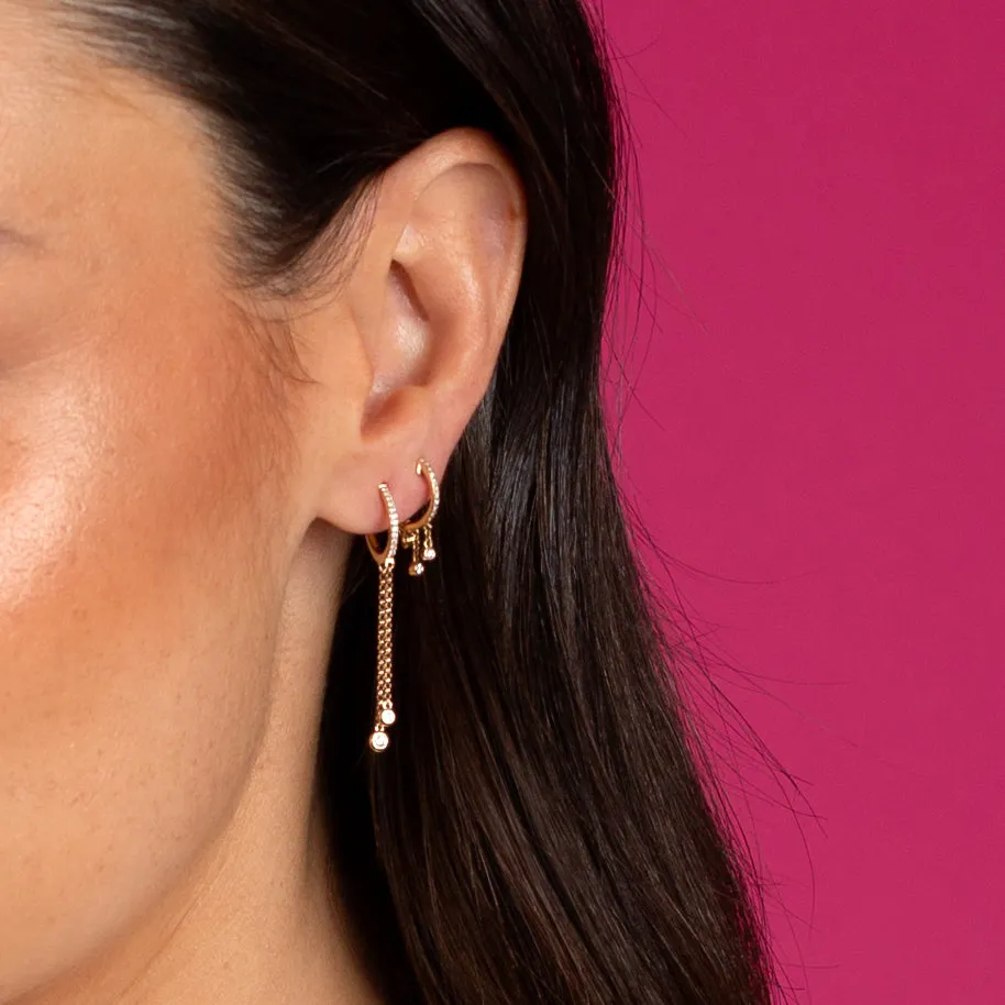 Diamond Bezel Dangling Huggie Earring 14K