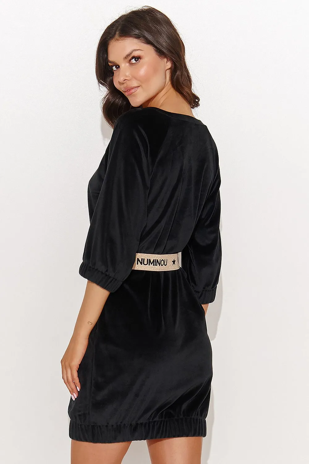 Elegant Velour Mini Dress With Belt