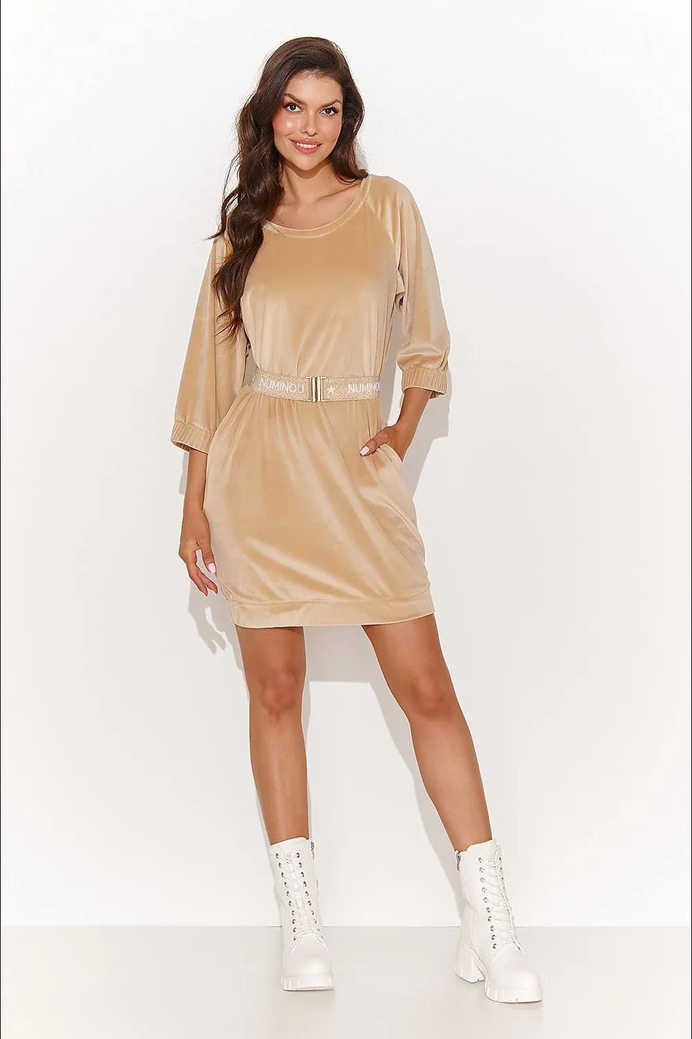 Elegant Velour Mini Dress With Belt