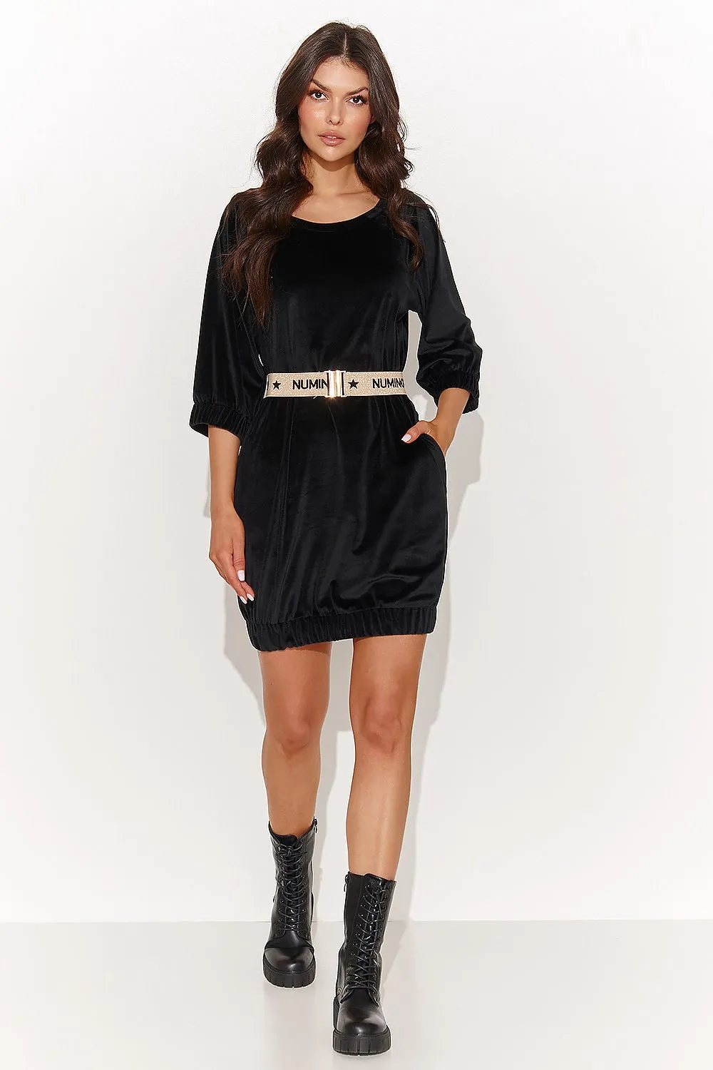 Elegant Velour Mini Dress With Belt