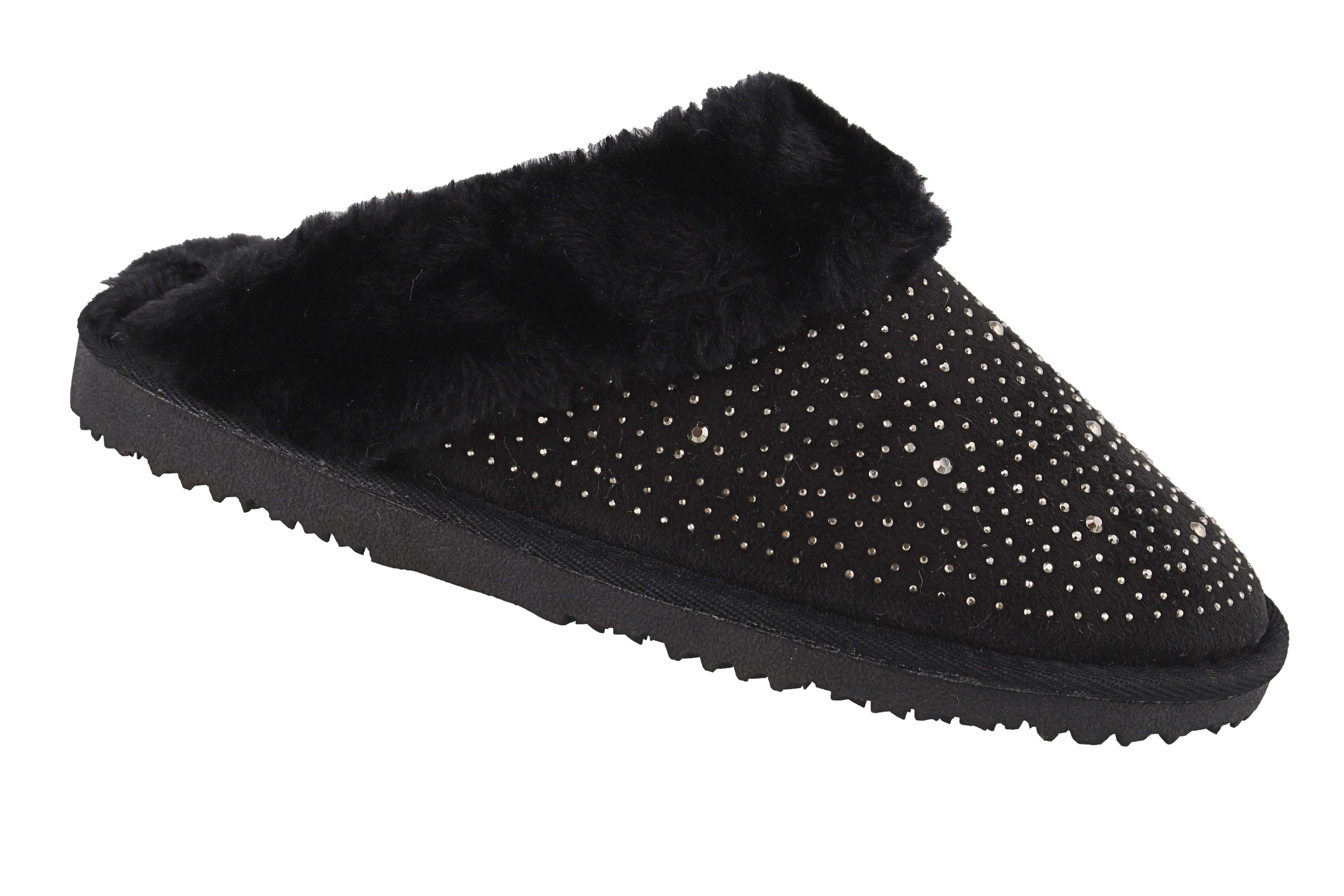 Ella Charlotte Fur Lined Memory Foam Mules Slippers In Black