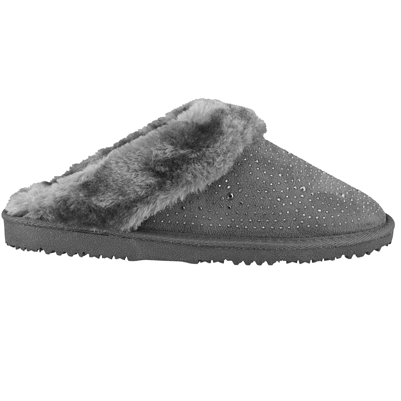 Ella Charlotte Fur Lined Memory Foam Mules Slippers In Grey