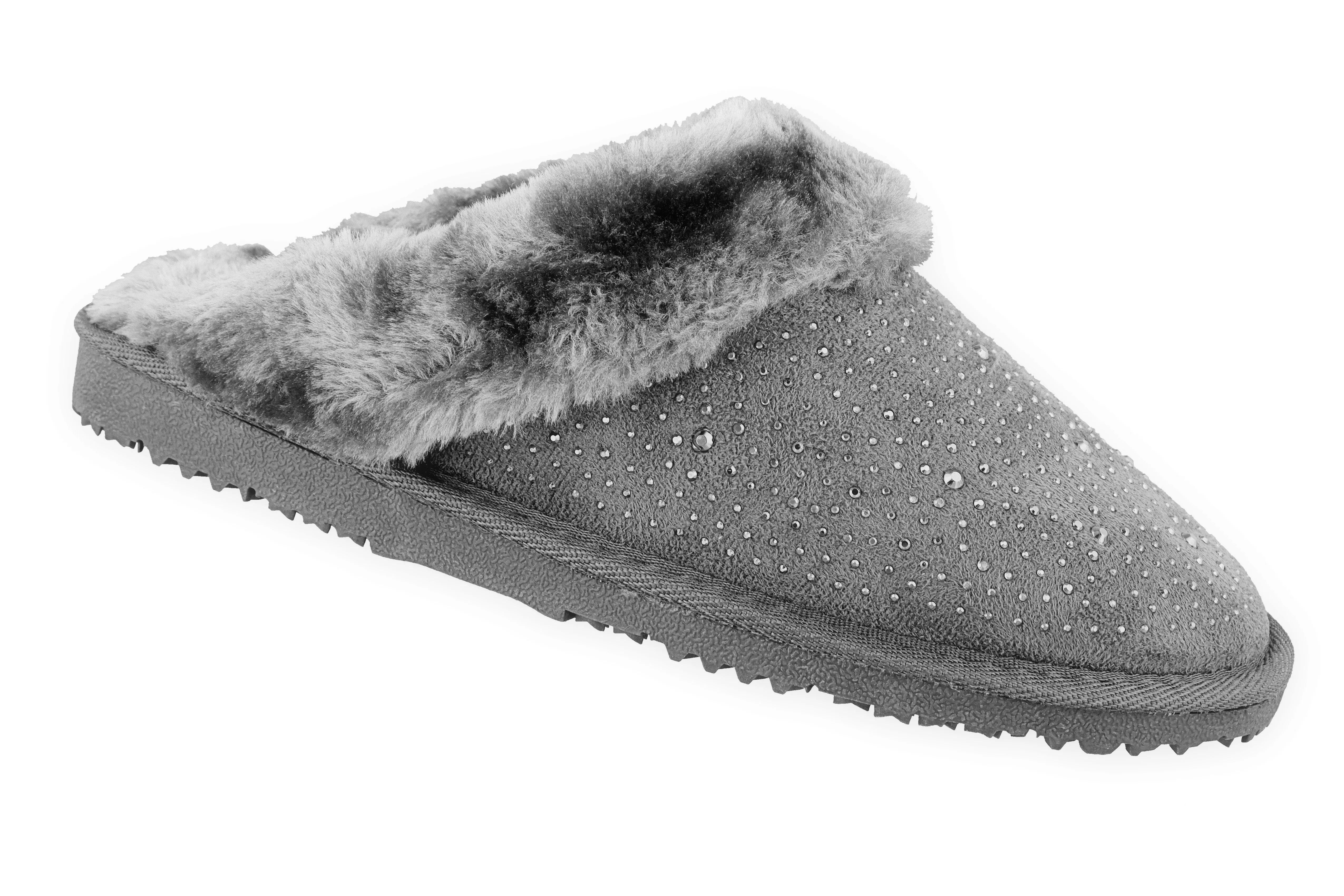 Ella Charlotte Fur Lined Memory Foam Mules Slippers In Grey
