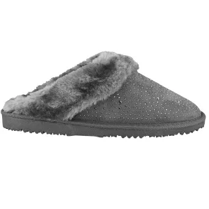 Ella Charlotte Fur Lined Memory Foam Mules Slippers In Grey