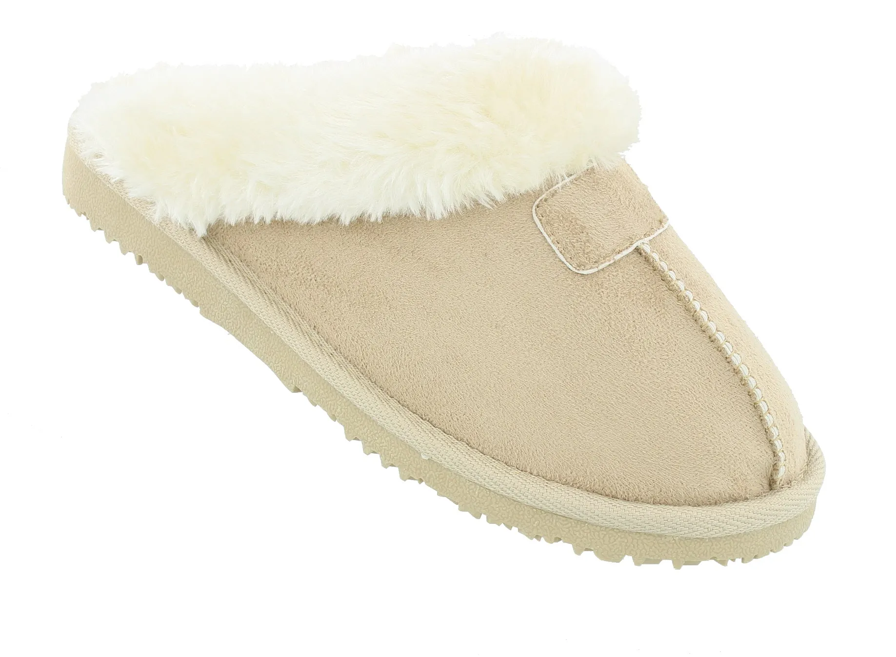 Ella Jill Fur Lined Memory Foam Mules Slippers In Beige