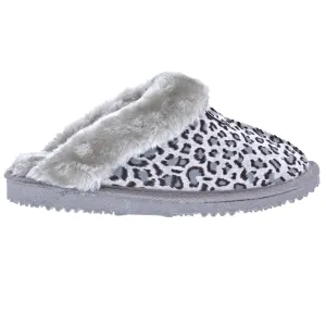 Ella Jill Fur Lined Memory Foam Mules Slippers In Leopard/Grey