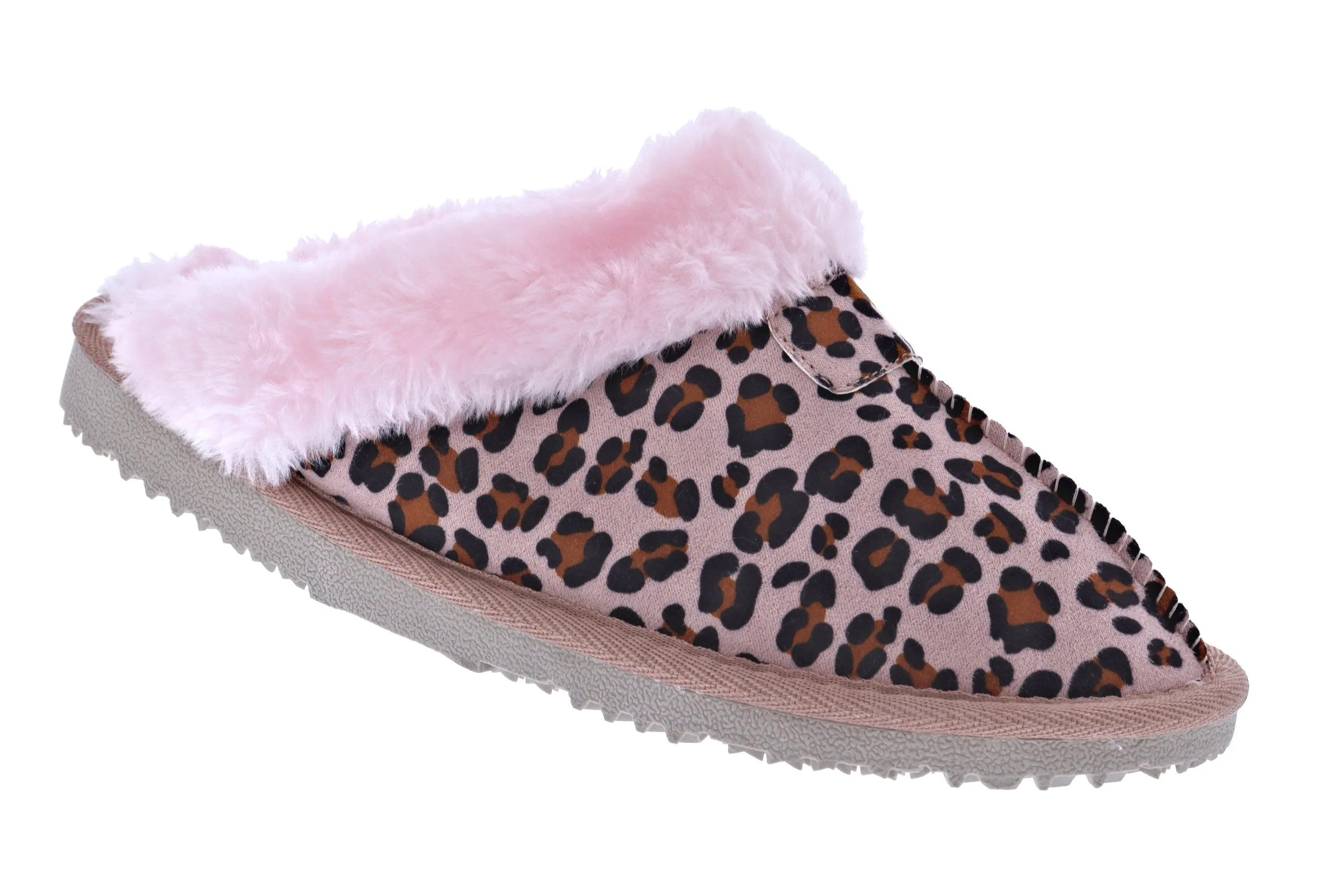 Ella Jill Fur Lined Memory Foam Mules Slippers In Leopard/Pink