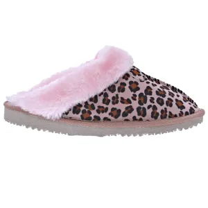 Ella Jill Fur Lined Memory Foam Mules Slippers In Leopard/Pink
