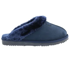 Ella Jill Fur Lined Memory Foam Mules Slippers In Navy