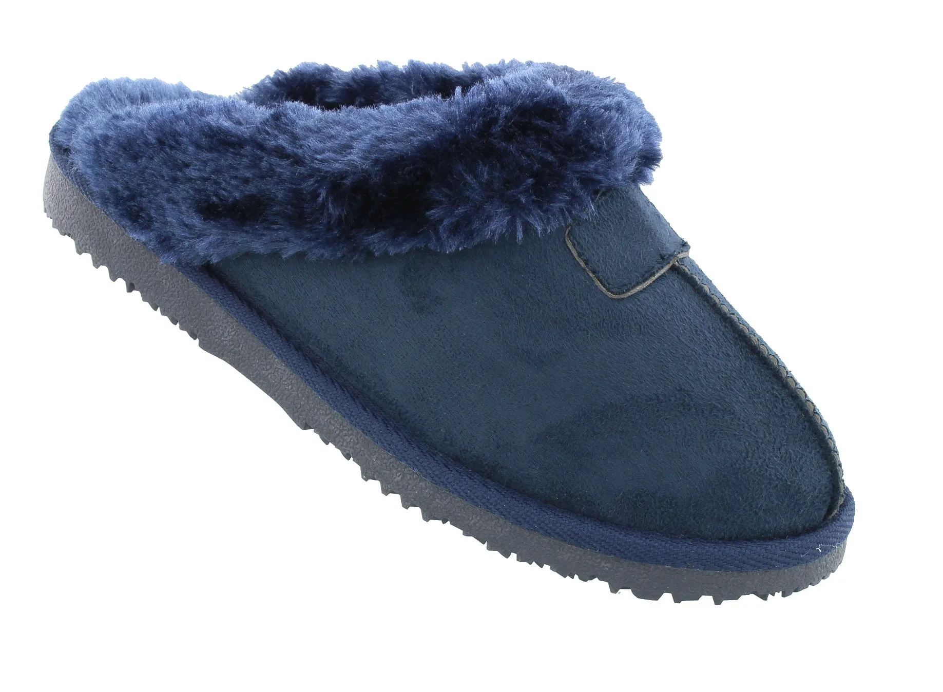 Ella Jill Fur Lined Memory Foam Mules Slippers In Navy
