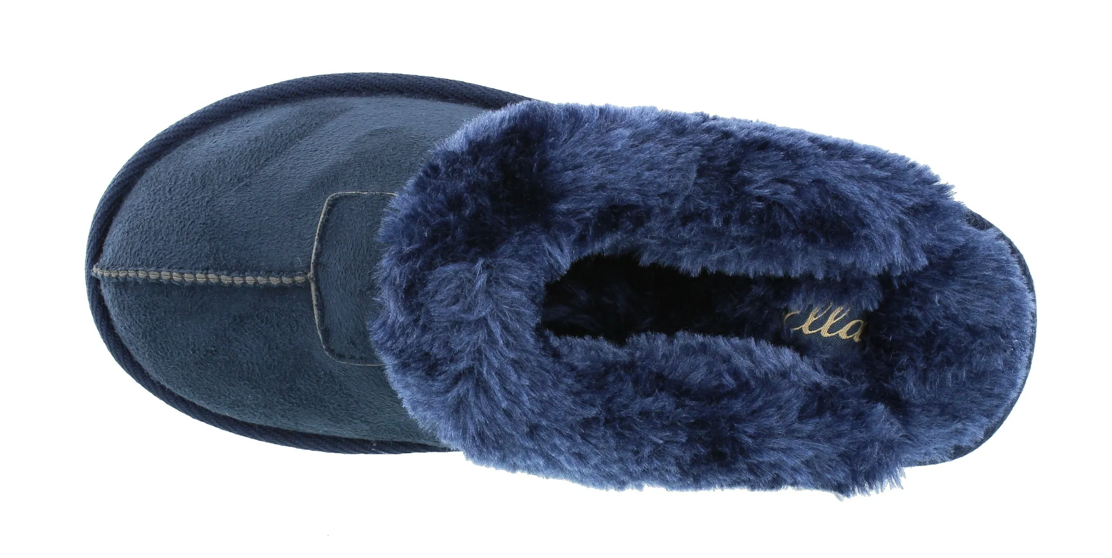 Ella Jill Fur Lined Memory Foam Mules Slippers In Navy