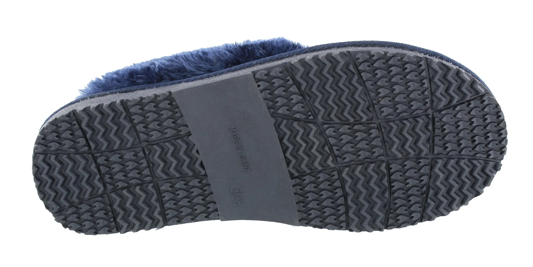 Ella Jill Fur Lined Memory Foam Mules Slippers In Navy