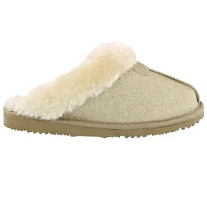 Ella Sparkle Glitter Warm Faux Fur Lined Memory Foam Mules Slippers In Gold