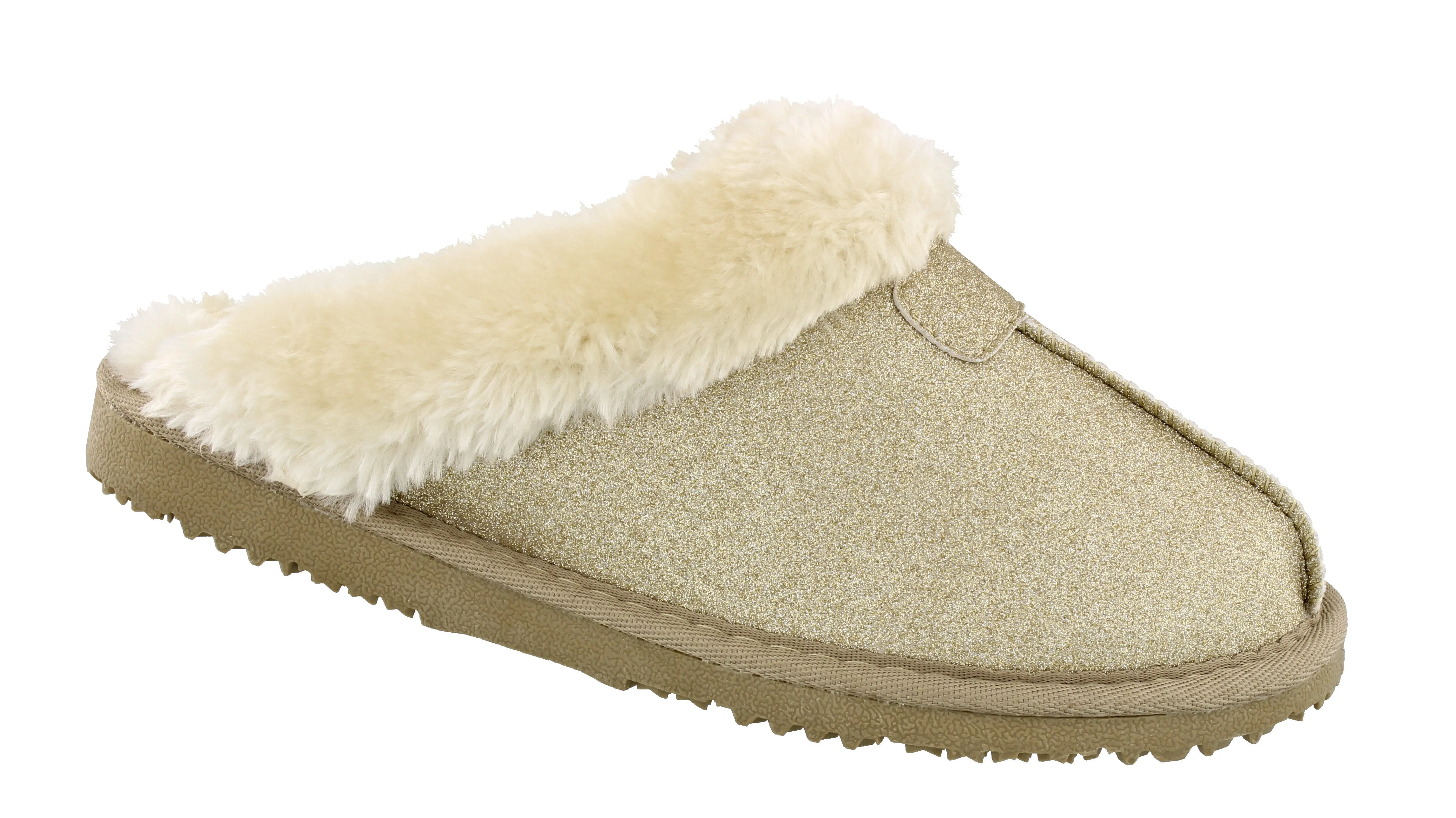 Ella Sparkle Glitter Warm Faux Fur Lined Memory Foam Mules Slippers In Gold