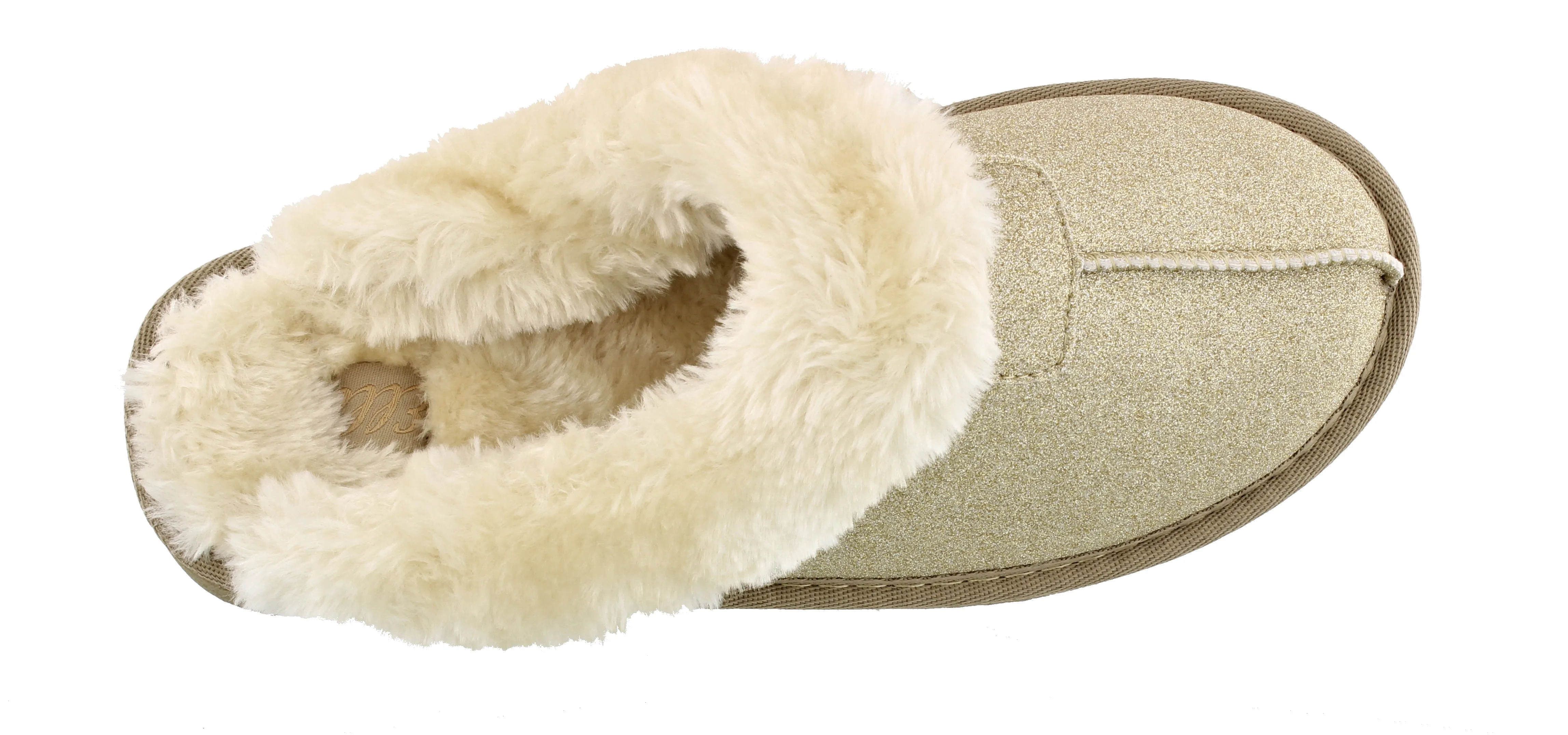 Ella Sparkle Glitter Warm Faux Fur Lined Memory Foam Mules Slippers In Gold