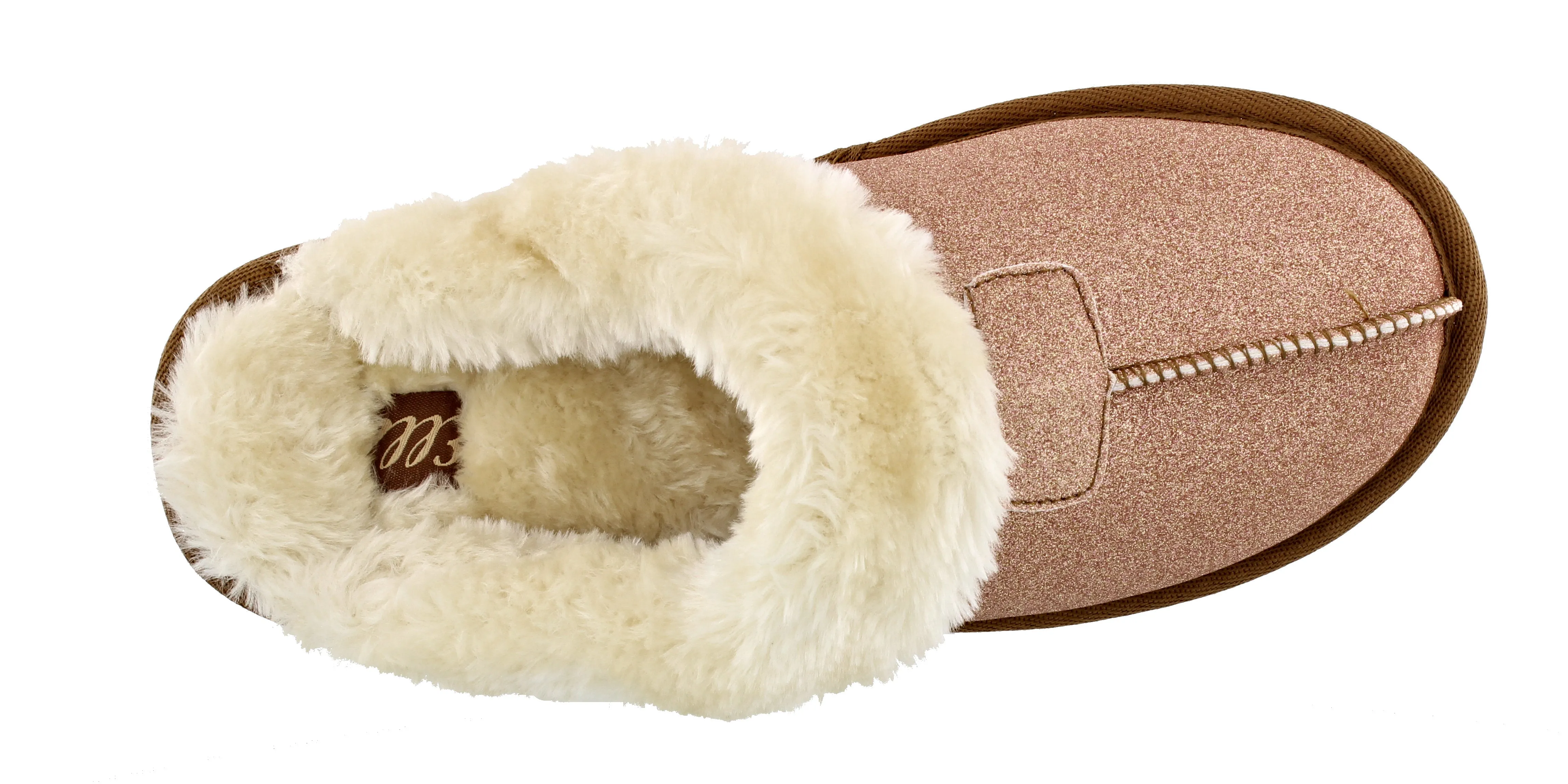 Ella Sparkle Glitter Warm Faux Fur Lined Memory Foam Mules Slippers In Rose